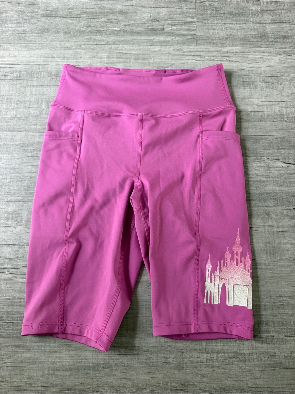 Disney Magenta High-Waist Bike Shorts with Castle Graphic